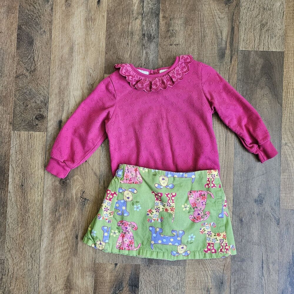 Vintage 90s Baby Girl Outfit 12M Basic Editions Heart Top Talbots Dog Skort